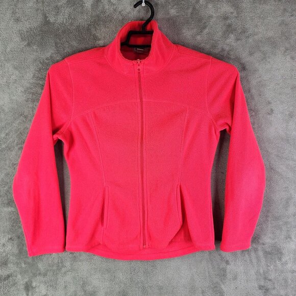 Womens Neon Red Old Navy Fleece Jacket Full Zip Mock Neck Long Sleeve Size M - Picture 2 of 12